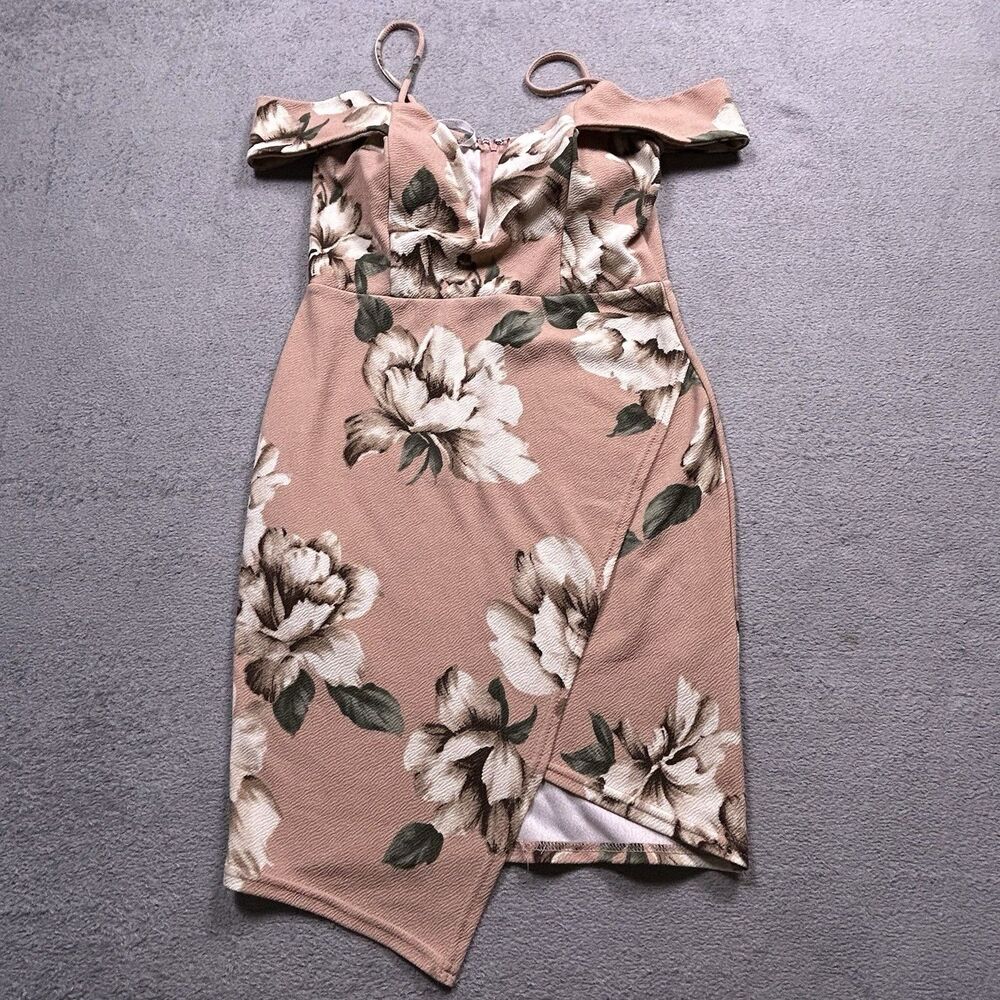 Papaya Floral Dress Womens M Blush Pink Off Shoulder Asymmetrical Bodycon